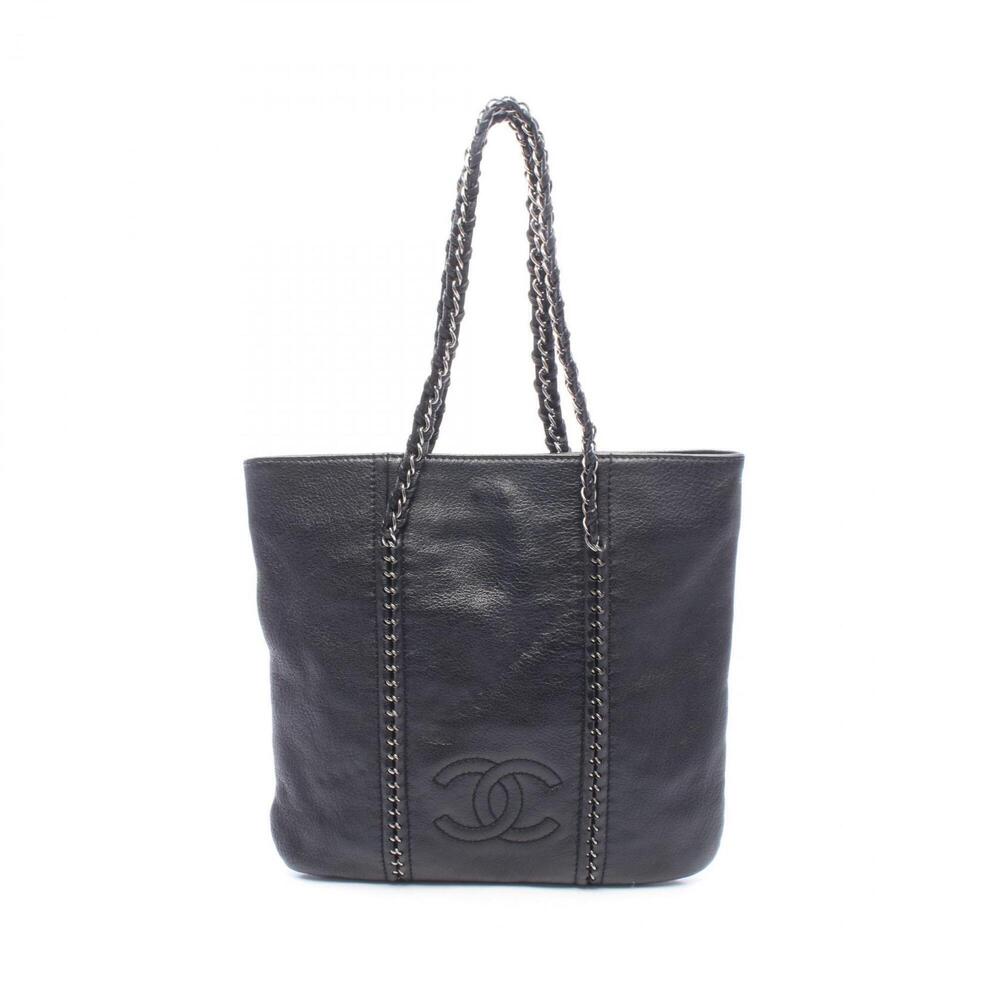 Chanel Coco Mark Tote Bag Handbag Leather Women's Black